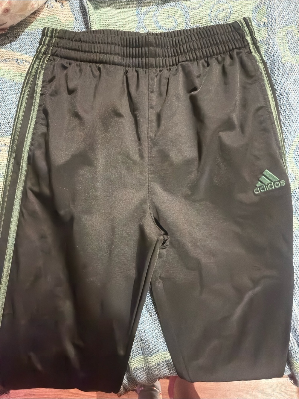 Boys large adidas Black Jogger Pants with Green Trim